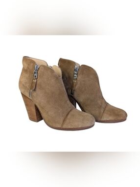 Rag & Bone Margot Tan Suede Ankle Booties | Double Side Zip | Size EU 36.5